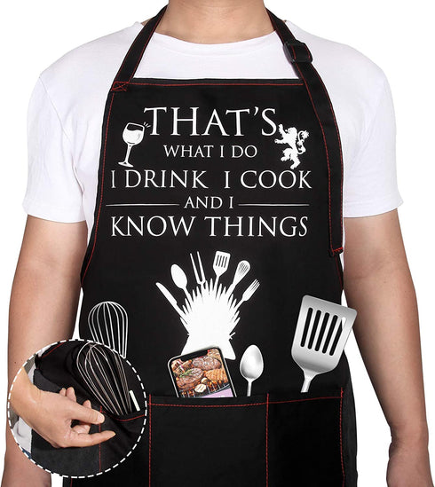 BRITEREE Funny Aprons for Men, Women with Handy Hand-Wiping Towels - Game of Thrones Gifts for Men, Dad, Boyfriend, Husband, Friends, Him - Mothers Day Gifts for Mom, Wife, Her - Kitchen Cooking BBQ Grill Chef Apron with 3 Pockets