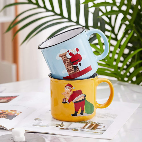 Set of 6 Coffee Mug Set Large-sized 14 Ounce Christmas Theme Ceramic Coffee Mugs - Holiday Funny Novelty Merry Christmas Mugs, Christmas Decoration Christmas Gift