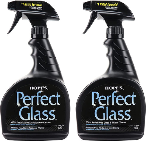 HOPE'S Perfect Glass Cleaning Spray, Window, Stove Top, Mirror Cleaner Streak-Free, Less Wiping, No Residue, Pack of 2, 32 Ounce, 64 Fl Oz