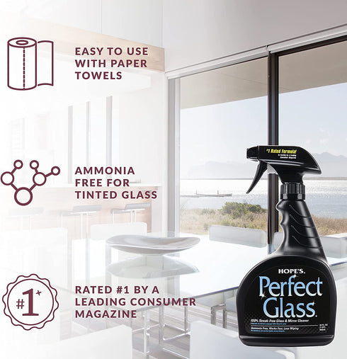 HOPE'S Perfect Glass Cleaning Spray, Window, Stove Top, Mirror Cleaner Streak-Free, Less Wiping, No Residue, Pack of 2, 32 Ounce, 64 Fl Oz