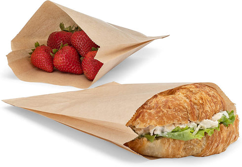 Kraft Paper Sandwich Style Bags (200) 6"x 1"x 8.5" Dry Wax Grease Resistant Bags. Perfect for Sandwiches, Cookies, Pastries, Take Out, and Gifts. Made in USA.