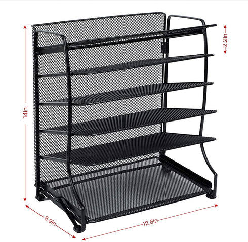 Samstar Letter Tray Organizer, 6-Tier Mesh Desk File Organizer Paper Sorter Holder File Rack Shelves, Black