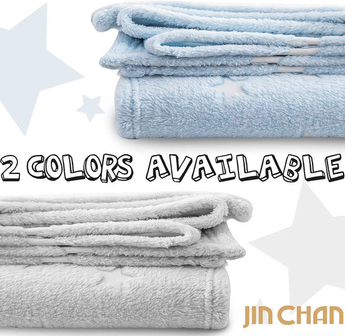 jinchan Star Blanket Blue Throw Blanket Glow in The Dark Blanket for Couch Bed Flannel Fleece Blanket Throw for Baby Kids Luminous Winter Throw Blanket Gifts All Season 50x60 Inch