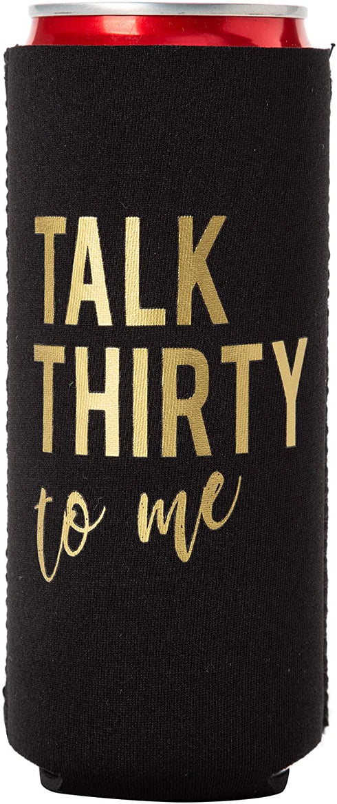 Talk Thirty To Me Can Coolers, 30th Birthday Party Coolies, Set of 12, Black/White/Pink and Gold Thirtieth Birthday Cup Coolers, Perfect for Birthday Parties, Birthday Decorations (Black, Slim)
