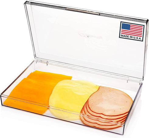 PIKANTY Fridge and Freezer Deli Keeper with Hinged Lid. Great for Meat, Cheese, Bacon, Cold Cuts and more. Made in USA