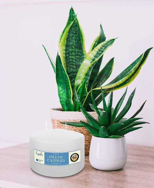 Hyoola White Three Wick Large Candle - 6 x 3 Inch - Unscented Big Pillar Candles - 62 Hour - European Made