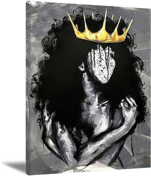 Black Queen Wall Art African American Black Queen Girl Canvas Wall Art African Black Art Prints Painting Abstract Contemporary Canvas Poster Home Decor for Bedroom Living Room Bar Hotel Wall Decor UNFRAMED