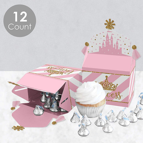Big Dot of Happiness Little Princess Crown - Treat Box Party Favors - Pink and Gold Princess Baby Shower or Birthday Party Goodie Gable Boxes - Set of 12