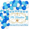 78PCS Mi Bautizo Banner Backdrop Blue Balloons Garland Kit for He God Bless Baby Boy Baptism Party Decorations First Communion Decor Christening Celebration Accessories Gender Photo Background Ideas