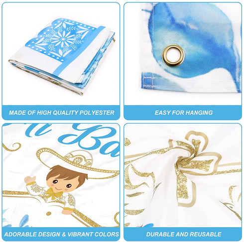 78PCS Mi Bautizo Banner Backdrop Blue Balloons Garland Kit for He God Bless Baby Boy Baptism Party Decorations First Communion Decor Christening Celebration Accessories Gender Photo Background Ideas
