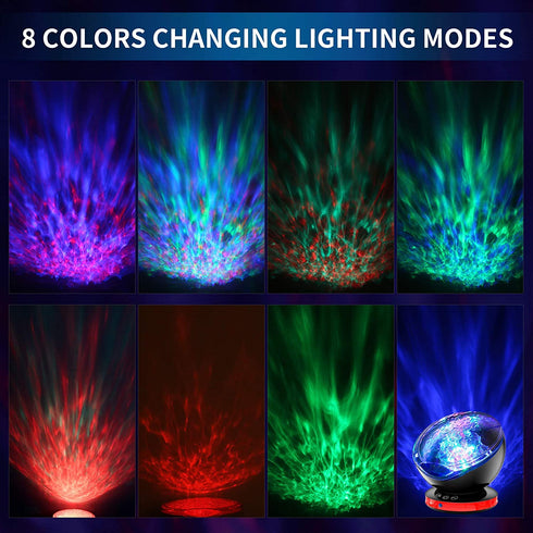 Ocean Wave Projector,Night Light Lamp 360° Roting with 8 Nebula Modes,LED Light Projector,Galaxy Projector with Timer, Remote Control, Speaker USB Turn Wiring, 6 Sleep Aid Sound