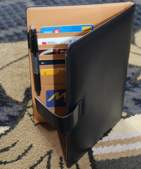 Thegreen Hard leather Cover For The Rocketbook Everlast Executive Size,black/dark brown, Leather Fabric, Pen Loop Holder/Phone Pocket/ fits A5,Magnet Strap 15,5x23cm, 6,1''x 9'' (black