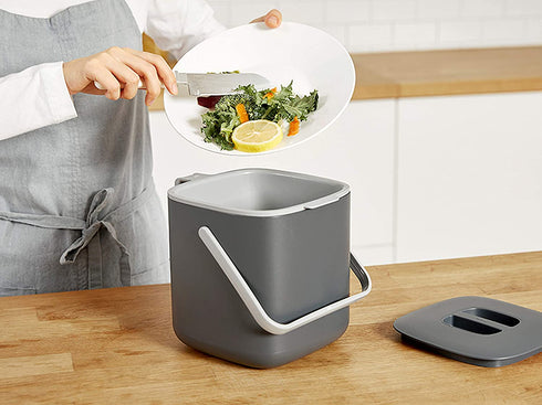 Litem Food Waste Basket Bin a countertop Bucket with Extra Long Handles for Your conveniences 0.68 Gallons (2.6L) (Dark Gray)