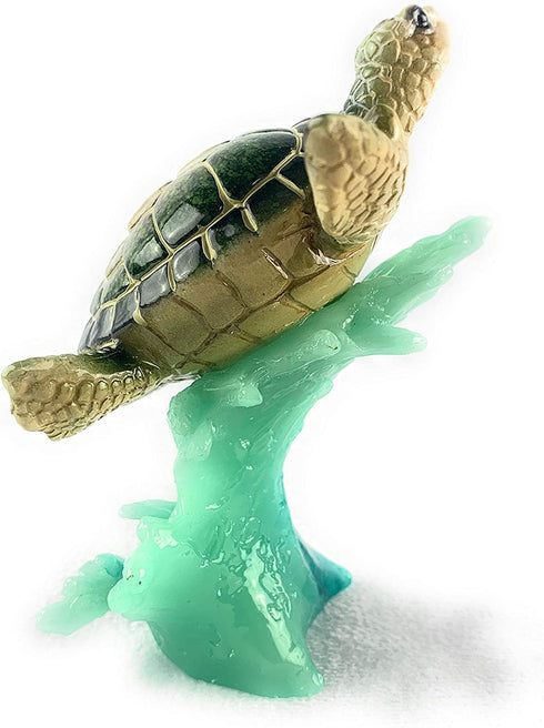 Aint It Nice Sea Turtle Green Swimming On Wave Marine Ocean Life Beach Themed Gift Decor Statue Figurine Collectible, 5 X 4.5 X 3 inches