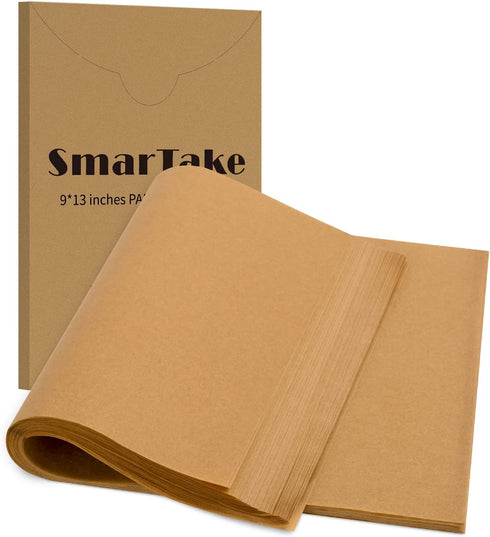 SMARTAKE 300PCS Parchment Paper Sheets, 9 x 13 IN Pre-Cut Baking Parchment, Non-Stick Kitchens Cookie Baking Paper, for Oven Grilling Air Fryer Steaming Bread Cake Cookie Meat Pizza (Unbleached)