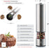 Electric Pepper Grinder or Salt Grinder - Battery Operated Stainless Steel Pepper Mill with Light - One Handed Operation - Adjustable Ceramic Grinder