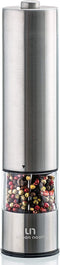 Electric Pepper Grinder or Salt Grinder - Battery Operated Stainless Steel Pepper Mill with Light - One Handed Operation - Adjustable Ceramic Grinder