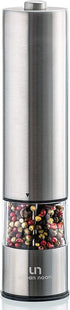 Electric Pepper Grinder or Salt Grinder - Battery Operated Stainless Steel Pepper Mill with Light - One Handed Operation - Adjustable Ceramic Grinder