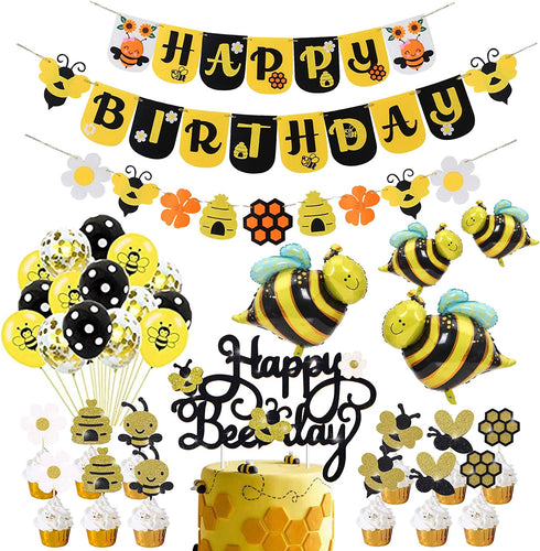 Honey Bumble Bee Party Decorations Honey Bee Banner Cake Cupcake Topper Garland Balloons Wrappers for Bee Theme Birthday Party Baby Shower Supplies