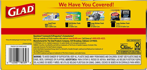 Glad ForceFlexPlus Drawstring Large Trash Bags - 30 Gallon, 50 Ct (Package May Vary)