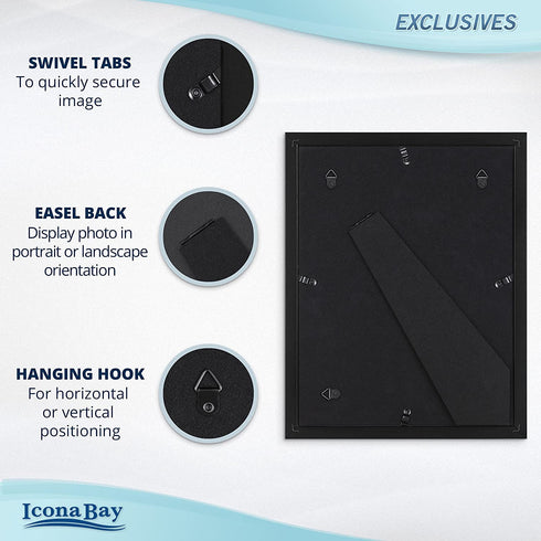 Icona Bay 8x10 Picture Frames w/ Mat for 5x7 (Black, 6 Pack), Sturdy Wood Composite Photo Frames, Sleek Design, Table Top or Wall Mount, Exclusives Collection