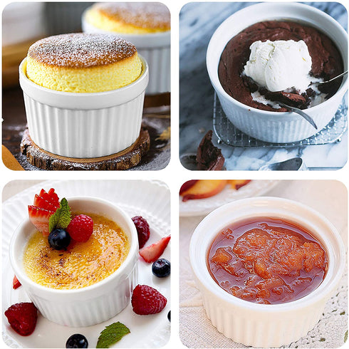 Ramekins 8 OZ, Set of 8, Souffle Dishes Oven Safe Porcelain Ramekins for Creme Brulee, Custard, Lava Cakes, Pudding, Flan, Mini Desserts, Small Baking Dishes Ramekins Bowls