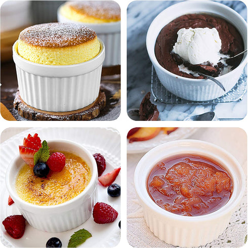 Ramekins 6 oz, Set of 8, Souffle Dishes, Oven Safe Porcelain Ramekins Bowls For Creme Brulee, Custard, Lava Cakes, Pudding, Flan, Mini Desserts, Jam and Ice Cream, Ramekins For Baking
