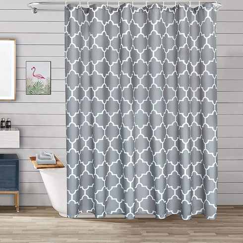 Xikaywnt Geometric Shower Curtain for Bathroom - Fabric Textured Moroccan Waterproof Bathroom Curtain with 12 Hooks, 70 x 72 Inch Grey