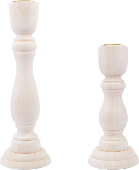 GORGECRAFT 2 Size Unfinished Wooden Candlesticks Wood Holders Metal Candle Holder Cup 4/5 Inch Hole Classics for Home Wedding Decorations