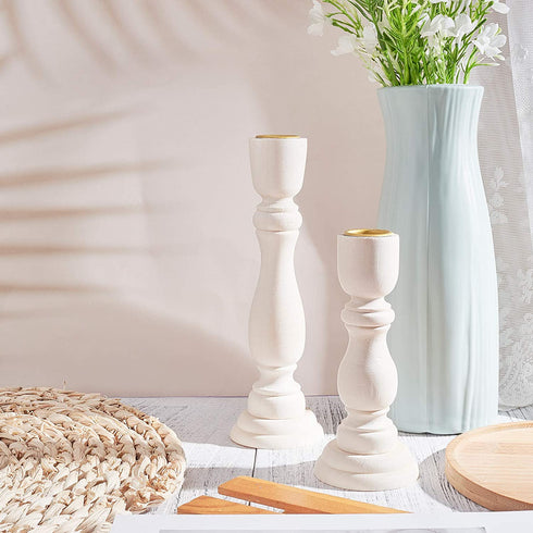 GORGECRAFT 2 Size Unfinished Wooden Candlesticks Wood Holders Metal Candle Holder Cup 4/5 Inch Hole Classics for Home Wedding Decorations