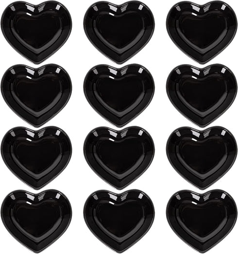 Delling Soy Sauce Dish -Black Sauce Cups - Heart Dipping Bowls/Small Bowls for Ketchup, Soy or Seasoning and Christmas Thanksgiving Valentines Day Gifts-12 Packs, 1.3 Oz