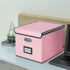 Collapsible File Storage Organizer Boxes with Lids, Huolewa Linen Document Storage, Universal Hanging Filing Organization Box for Letter/Legal Folder, Decorative Office /Home File Bins - Pink (2 Pack)