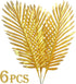 6PCS Artificial Palm Plants Leaves Imitation Leaf Artificial Plants Faux Fake Tropical Large for Home Arrangement Jungle Birthday Party Wedding Decoration Supplies (20" Golden Palm Leaves)