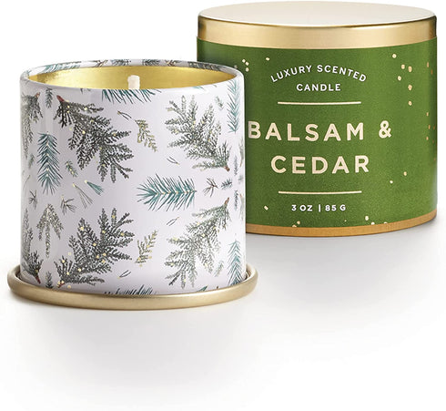 Illume Noble Holiday Collection Balsam & Cedar Demi Vanity Tin, 3 oz Candle