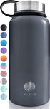 ALBOR Insulated Water Bottle with Straw - 32 oz Water Bottles - Triple Insulated Stainless Steel Water Bottles with 4 Leak-Proof Lids and 2 Straws. Reusable Water Bottle, Graphite