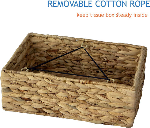 Hand Woven Square Tissue Box Cover Holder | Rustic Wicker Straw Tissue Paper Box Napkin Dispenser Organizer for Kitchen, Bathroom and Office (Water Hyacinth) (Rectangular)