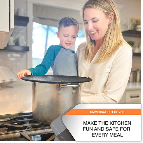 Beckon Ware NON-RUST Silicone Splatter Screen for Cooking- 11" or 13 inch Multi-Use Splatter Shield, Drain Board and Strainer. Non-Stick, Food Safe & Heat Resistant Universal Pan Cover, Black