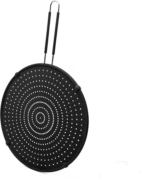 Beckon Ware NON-RUST Silicone Splatter Screen for Cooking- 11" or 13 inch Multi-Use Splatter Shield, Drain Board and Strainer. Non-Stick, Food Safe & Heat Resistant Universal Pan Cover, Black