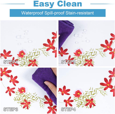 Floral Tablecloth, Wild Flower Table Cloth, Spring Summer Waterproof Wrinkle Free Tablecloth for Outdoor, Picnic, Camping, Patio, Party, Kitchen, Dining Room, Red and White, 55 inch Round