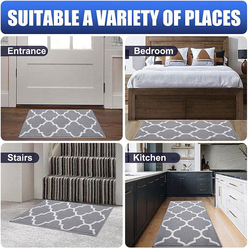 Kitinjoy Premium Indoor Door Mat, 20"x32" Non Slip Absorbent Entryway Rug, Resist Dirt Floor Mat Entrance Rug, Machine Washable Low-Profile Inside Floor Door Mat Door Rug for Entryway, Grey Trellis