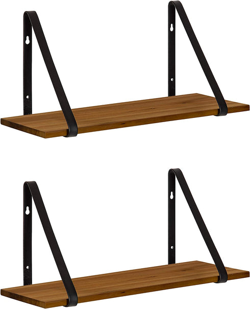 Kate and Laurel Soloman Rustic Wooden Shelves, 18 inch Set of 2, Rustic Brown and Black, Modern Farmhouse-Inspired Wall Storage