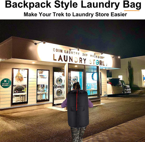 Laundry Bag Backpack for College Students, 100L Large Laundry Bag with Padded Shoulder Straps, 5 Storage Pockets, 1 Mesh Wash Bag, Portable Sturdy Laundry Bag with Handle, Hanging Dorm Backpack Black