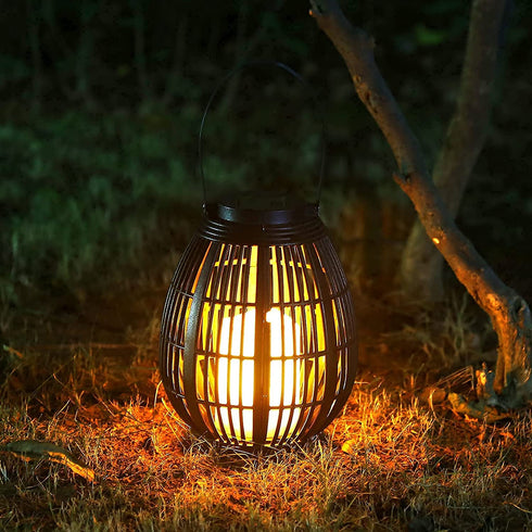neemor Outdoor Solar Rattan Candle Lantern Automatic Switch LED Flickering Flameless Light Hanging Table Lamp Decorative Patio Yard Garden Pathway Walkway