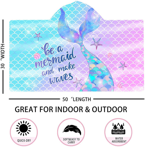 Hexagram Mermaid Hooded Beach Towel,Kids Little Mermaid Tail Poncho Towel for Girls,Quick Dry 30?x50? Pink Bath Towel for Pool Swiming