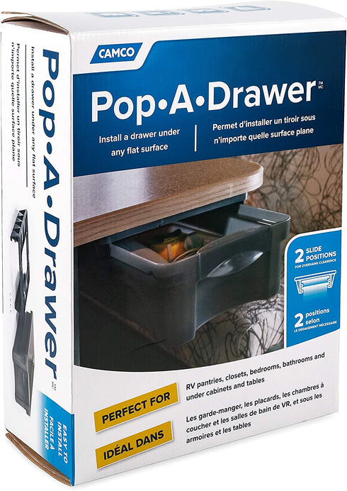 Camco 43450 Pop-A-Drawer, RV Under Cabinet Drawer - The Perfect Solution for Additional Storage in Your RV - Mounting Brackets and Hardware Included