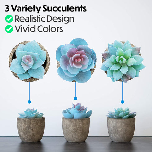 Set of 3 Succulents Plants Artificial Plants Home Decor Indoor Fake Plants Bedroom Aesthetic, Small Fake Plants Living Room Decor Office Desk Decor Women Fake Plant Decor Bathroom Shelf Decor