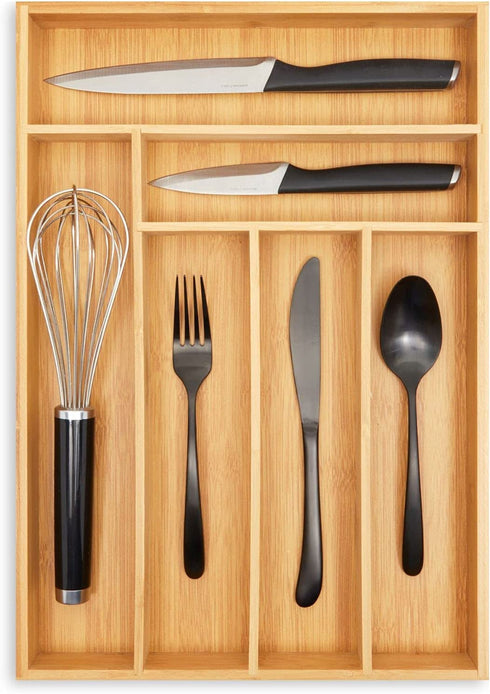 Bamboo Drawer Organizer Tray for Silverware, Utensils, Cutlery, Kitchen (17 x 12 x 2 In)