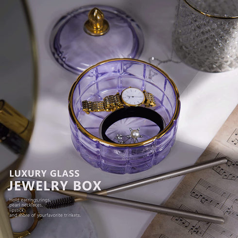 Crystal Candy Jar Apothecary Decorative Jars with Lids Purple Storage Jewelry Glass Trinket Box Cute Candy Dish with Lid for Candy Buffet Gift Ideas, for Women¦