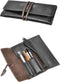 ZLYC Handmade Leather Pencil Pouch Pen Case Soft Roll Up Wrap Pencil Bag Stationery Gift (Black)