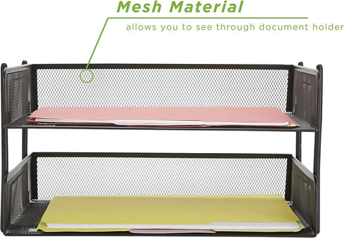 Mind Reader 2-Pack Stackable Metal Mesh File Holder Trays, Document Holder, Desktop File Organizer, Black